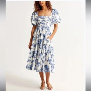 Blue and White Floral Midi Dress